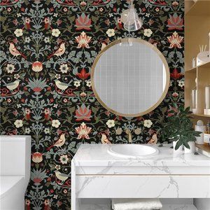 Vintage Mural Removable Mid-Century Floral Peel and Stick Wallpaper